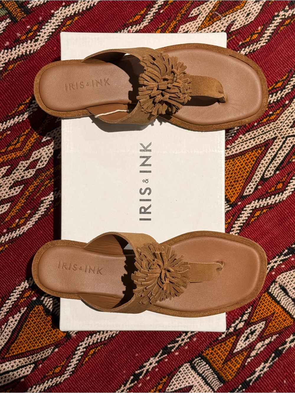 Women’s Tan Suede Floral Toe-Post Sandals